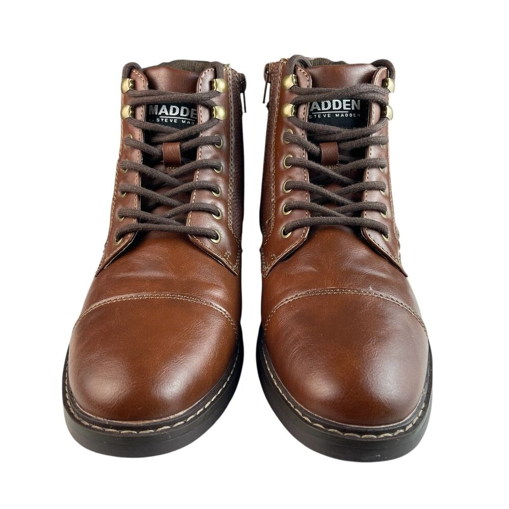 Madden Men’s Combat Ankle Boots US 8.5 EU 41.5 Brown Faux Leather Lace Up - Picture 3 of 12